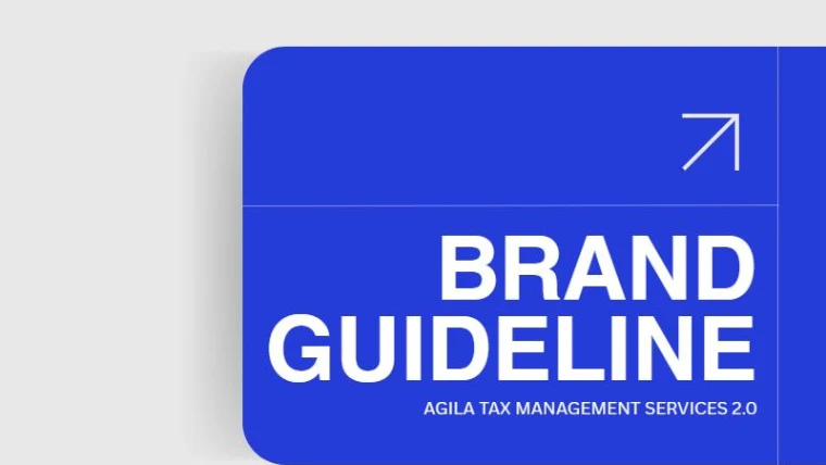 Brand Guideline cover in white type on a royal blue panel