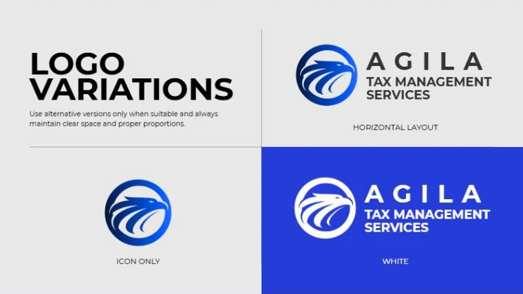 Agila eagle logo in horizontal, icon-only and white versions