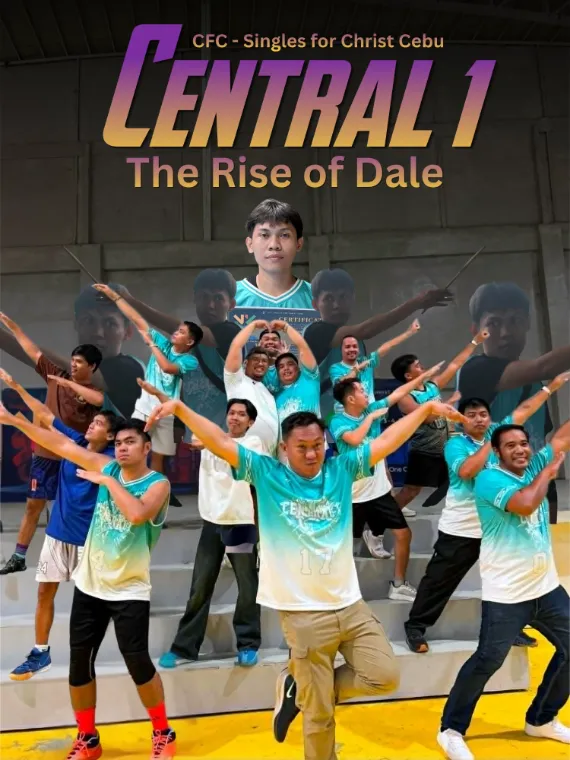 Movie-poster parody of a team striking a pose, titled Central 1: The Rise of Dale