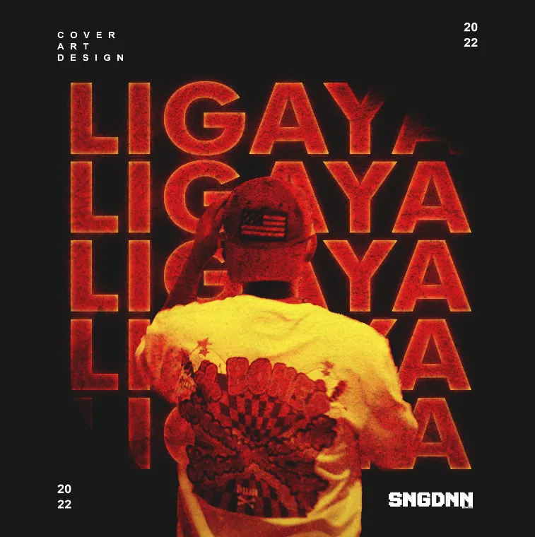 Ligaya cover art: the title repeated in red over a figure in a cap