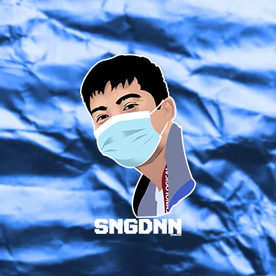 Vector self-portrait wearing a face mask on crumpled blue paper