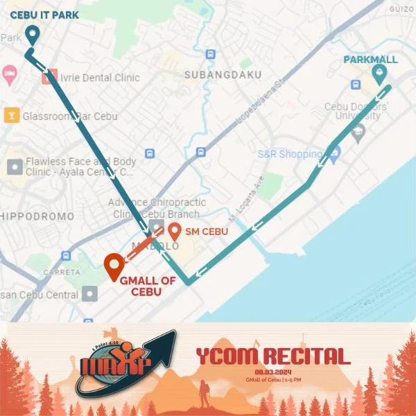 Map of routes from IT Park and Parkmall to GMall of Cebu