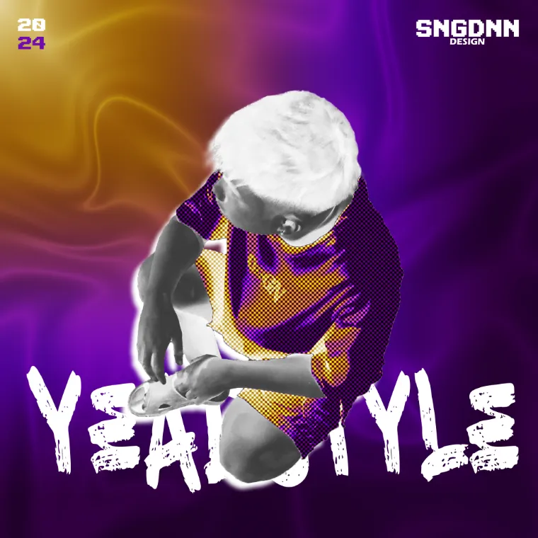Year Style: a halftone figure over purple and gold with brush lettering