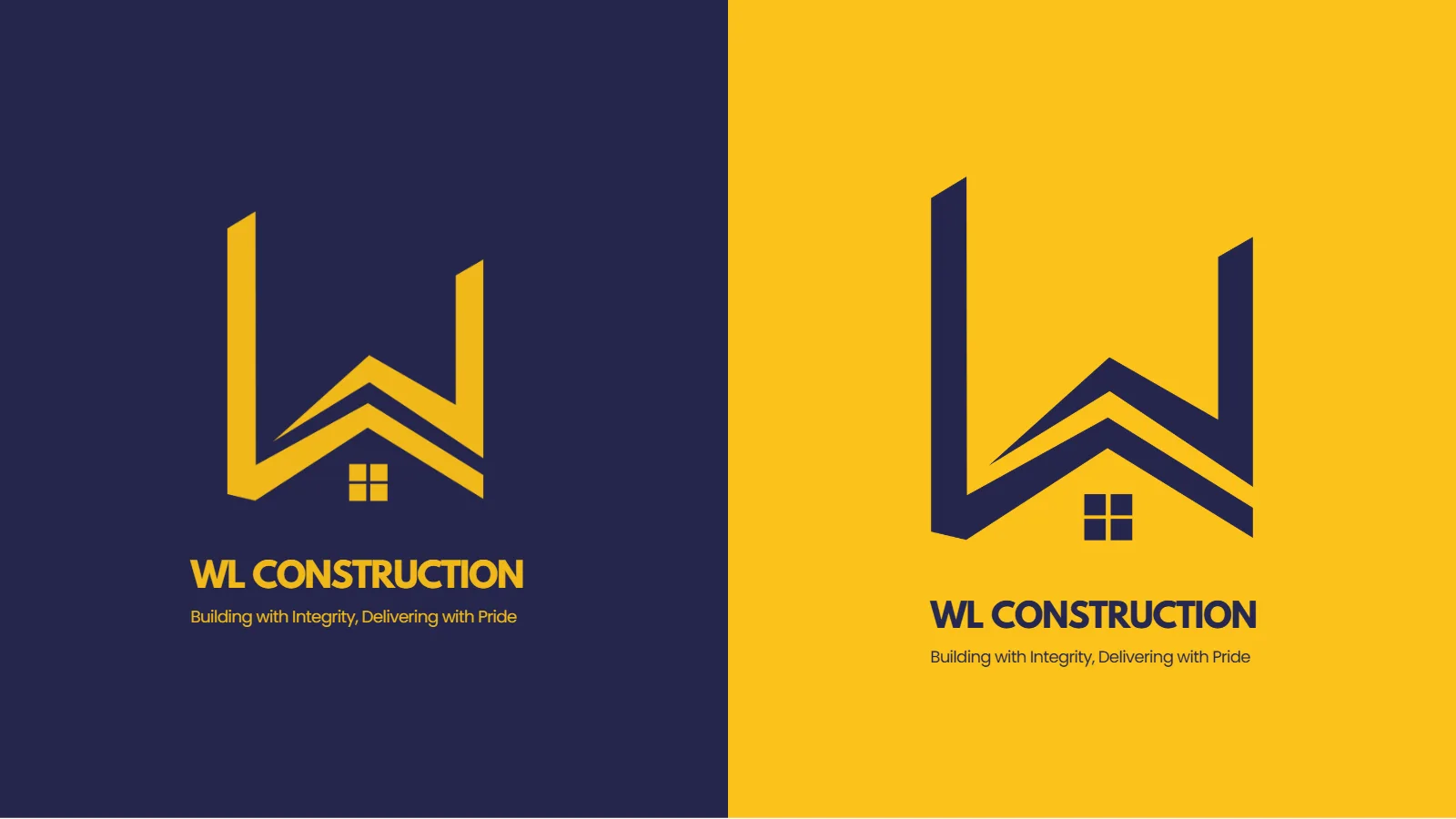 WL Construction logo in navy and gold