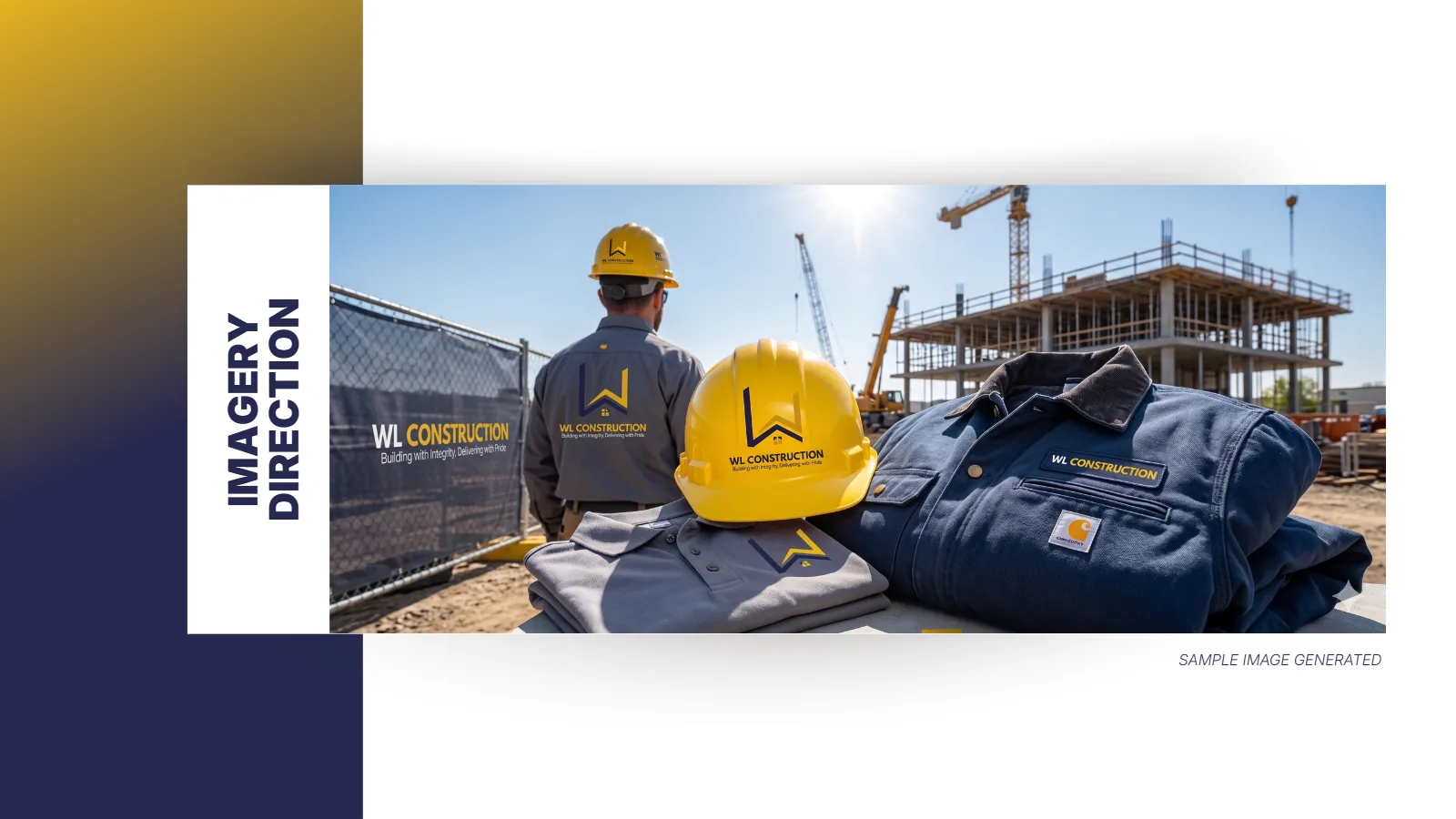 Imagery direction: navy, gold and white tones with clean lighting