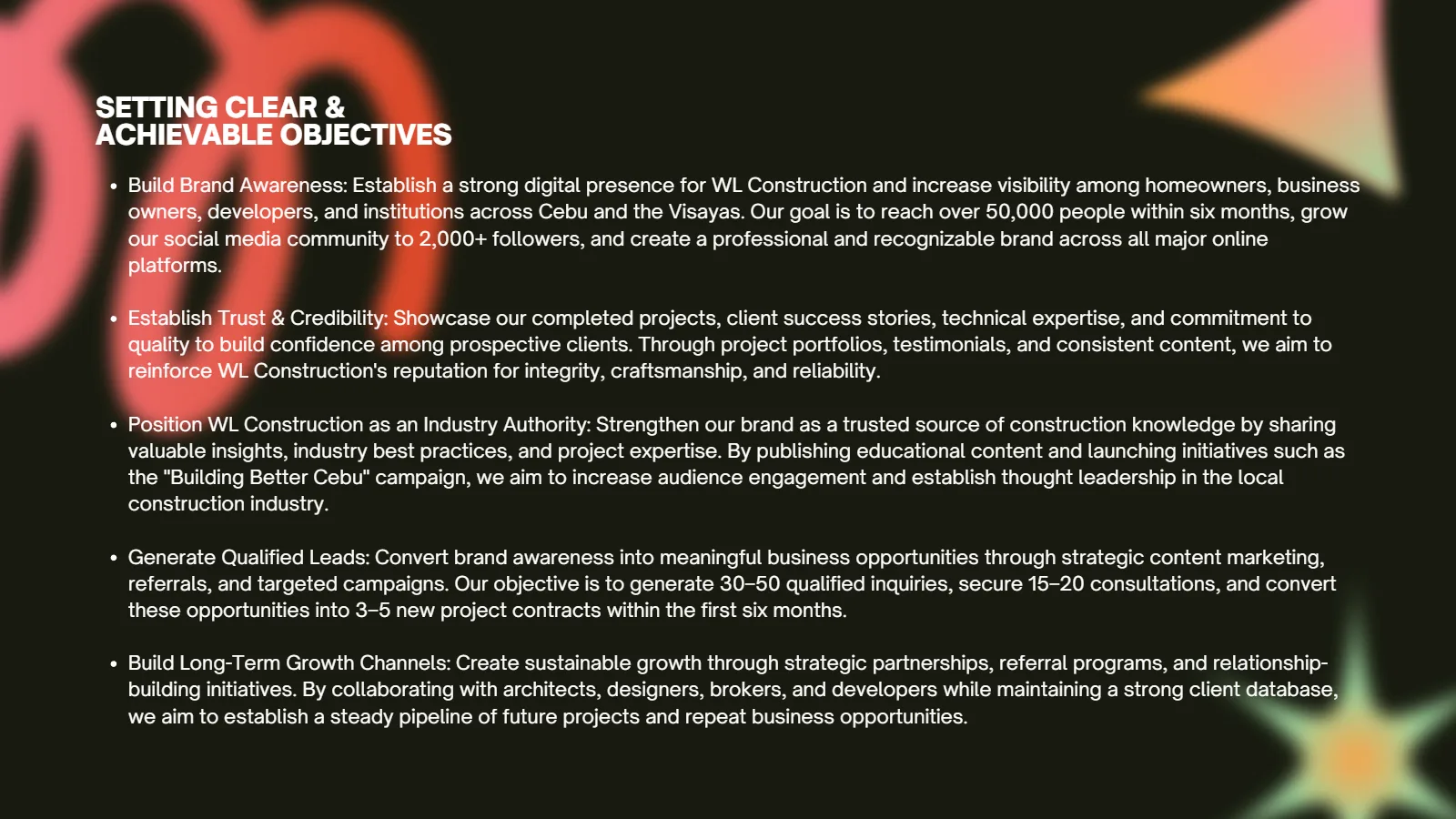 Marketing strategy: clear, achievable objectives
