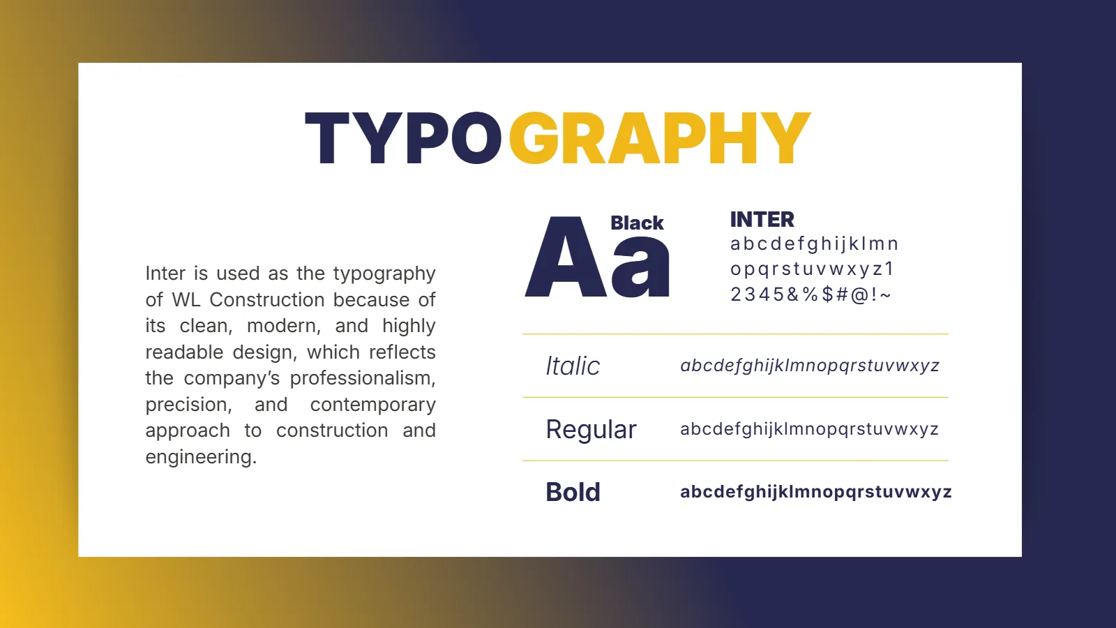 Typography: Inter across every weight for a clean, modern voice