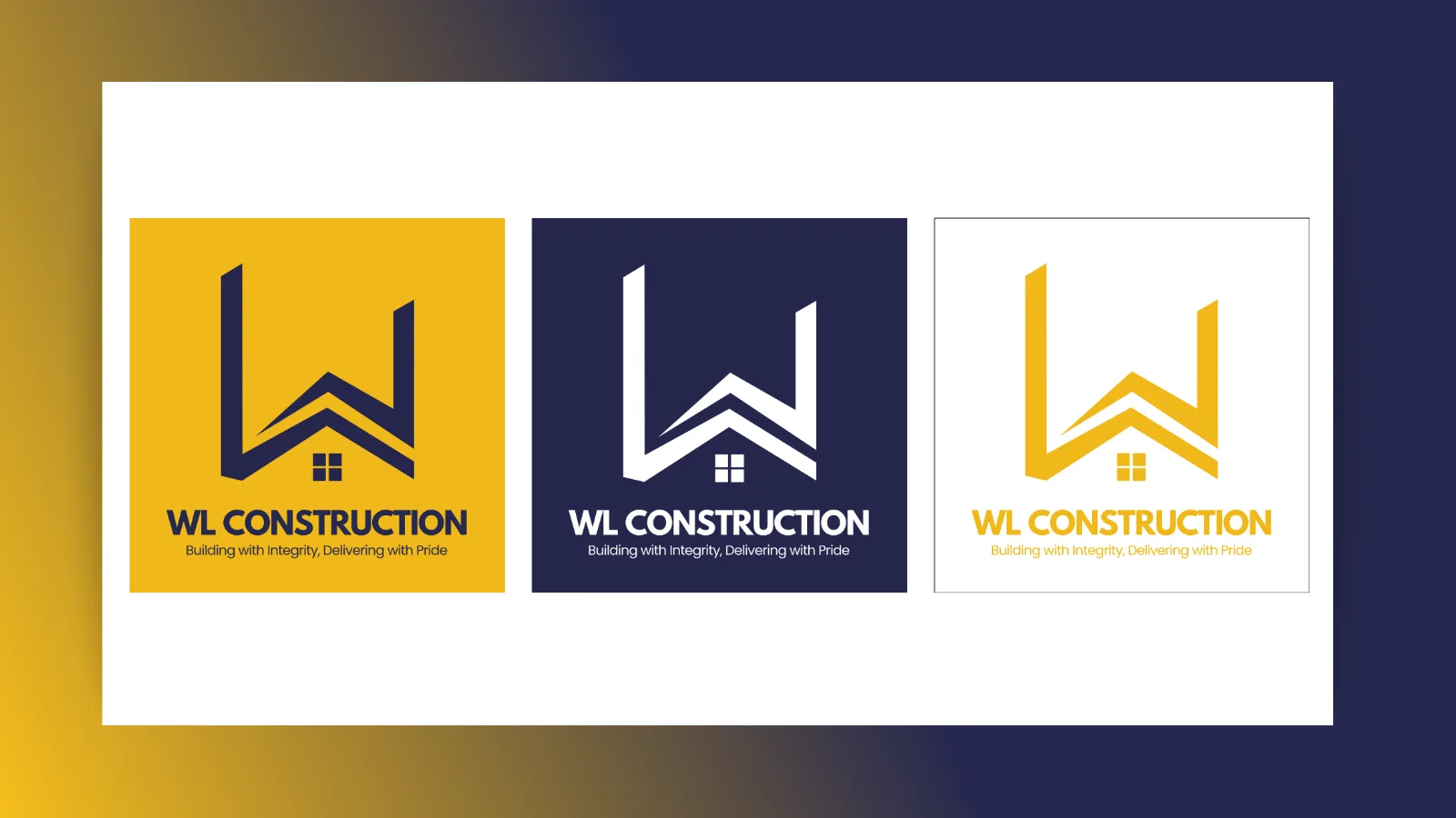 WL Construction logo in navy and gold